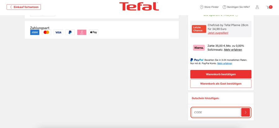 Box für Tefal rabattcode